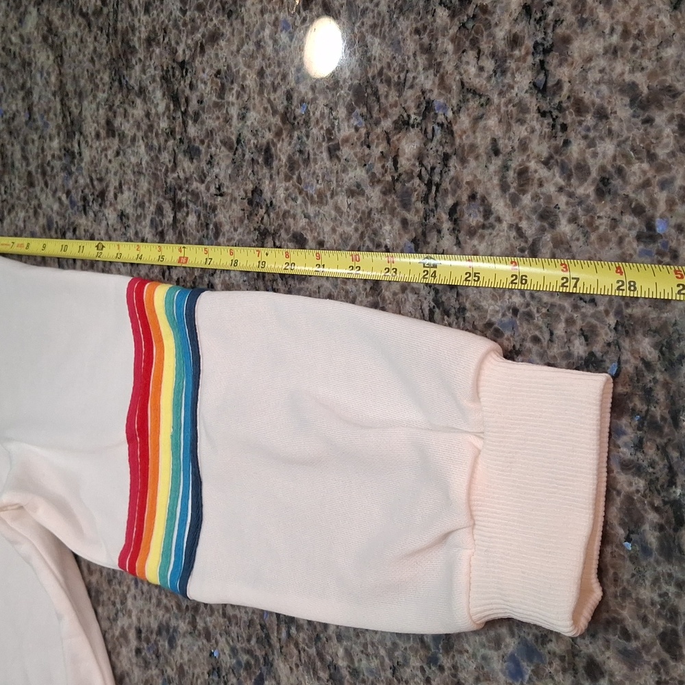"MECLOTH" SZ. M, Ladies white, rainbow sleeves, 100%polyester, like new conditio - Picture 7 of 14